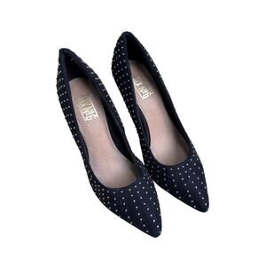 Mix No 6 high heel pumps US 7.5M goldtone studs on black faux suede sexy shoes